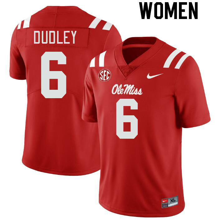Women #6 TJ Dudley Ole Miss Rebels College Football Jerseys Stitched-Red